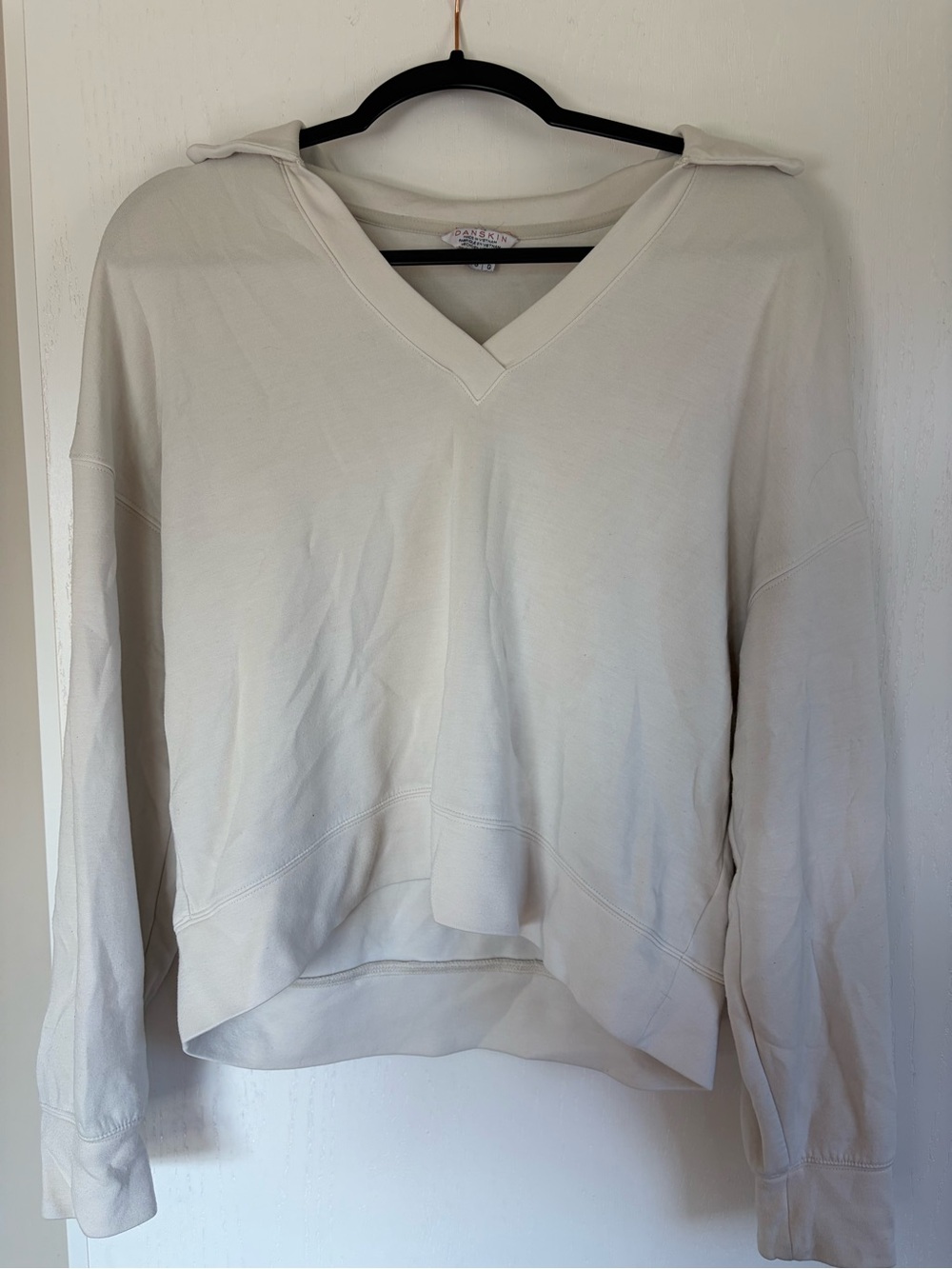 Danskin Light Cream V-Neck Hooded Pullover